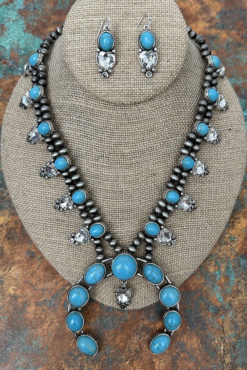 Turquoise Stoneforge Silver Pearl Necklace and Earring Set - Wholesale Accessory Market