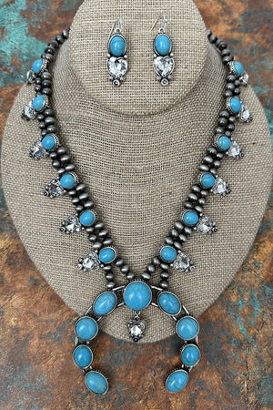 Turquoise Stoneforge Silver Pearl Necklace and Earring Set - Wholesale Accessory Market