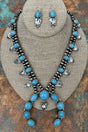 Turquoise Stoneforge Silver Pearl Necklace and Earring Set - Wholesale Accessory Market
