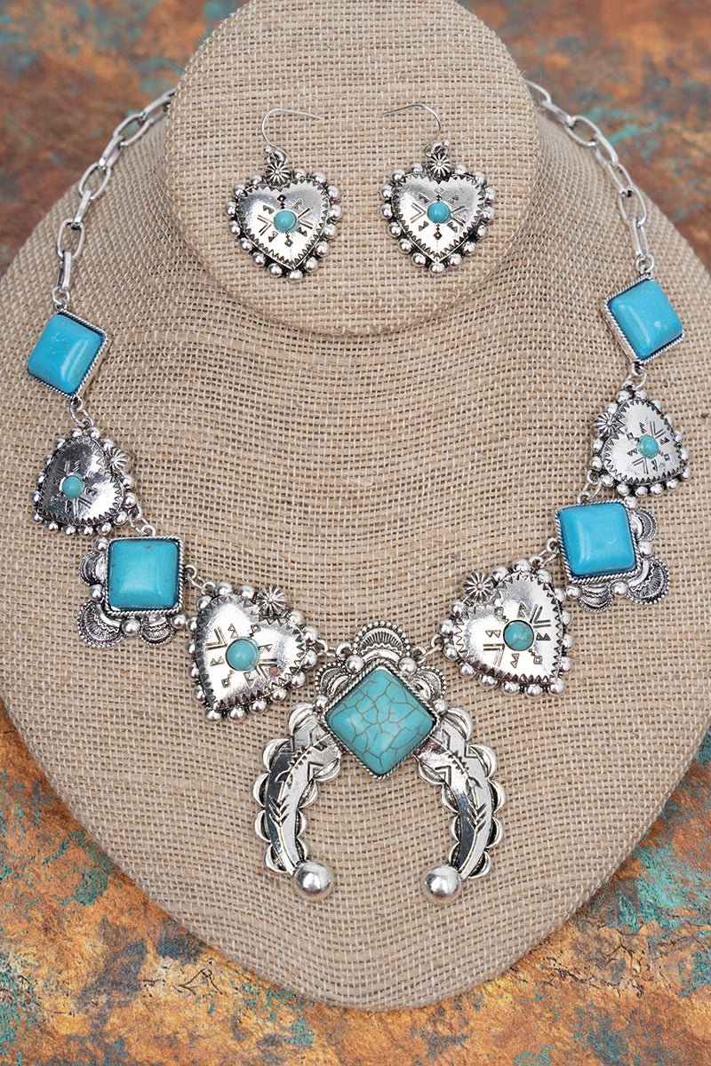 Arizona Amor Turquoise & Silvertone Necklace and Earring Set - Wholesale Accessory Market