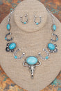 Sheridan Steer Turquoise & Silvertone Necklace and Earring Set - Wholesale Accessory Market