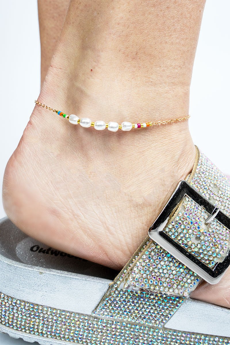 Amalfi Nights Multi - Color & Pearl Goldtone Anklet - Wholesale Accessory Market