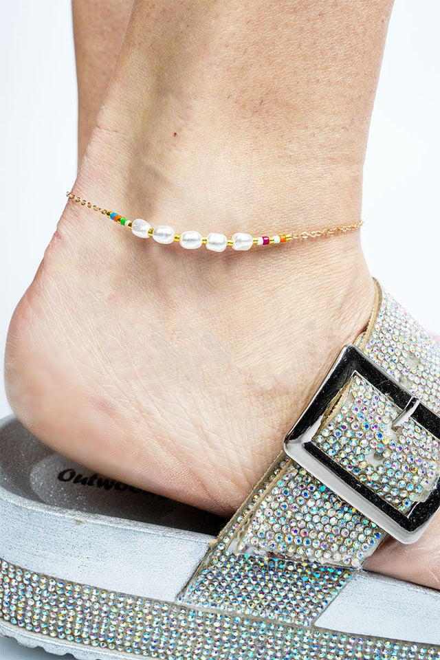 Amalfi Nights Multi - Color & Pearl Goldtone Anklet - Wholesale Accessory Market
