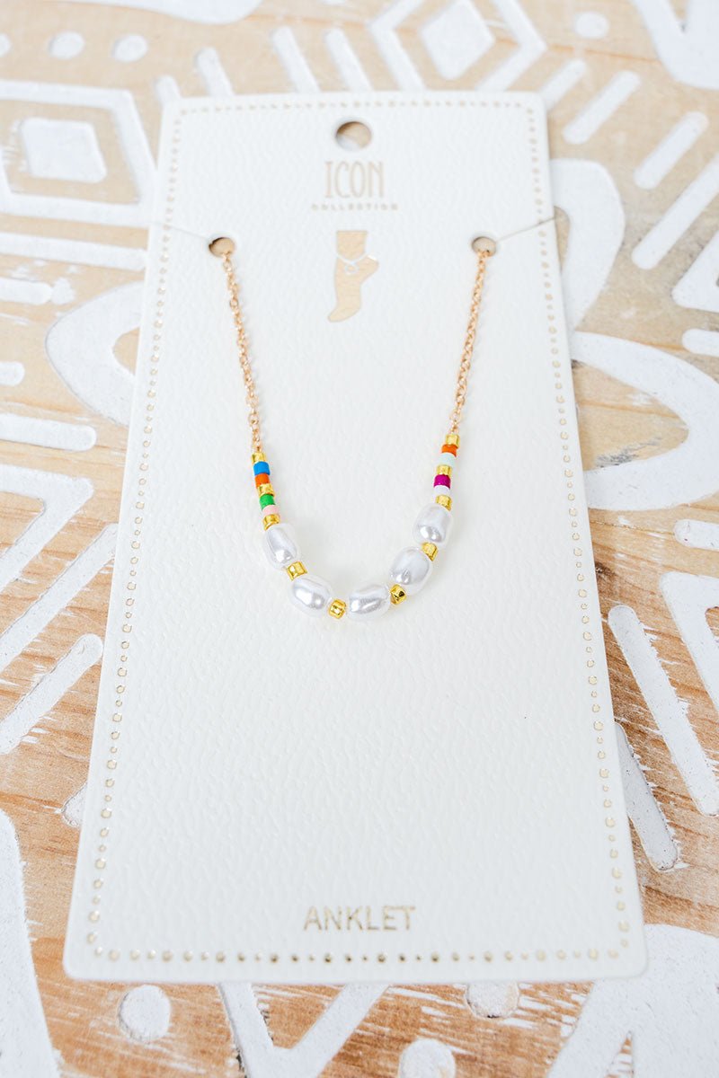 Amalfi Nights Multi - Color & Pearl Goldtone Anklet - Wholesale Accessory Market