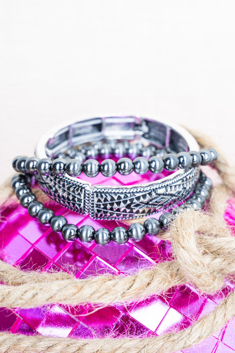 Winchester Way Silvertone Beaded Bracelet Set - Wholesale Accessory Market