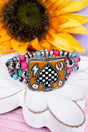Western Checkered Spade Beaded Faux Leather Bracelet - Wholesale Accessory Market