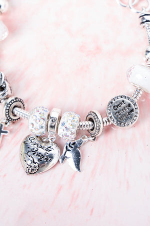 Serenity Prayer White and Silvertone Sliding Bead Charm Bracelet - Wholesale Accessory Market