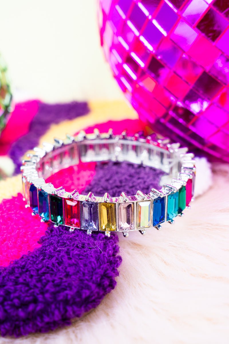 Jazzy Jewel Tone Silvertone Stretch Bracelet - Wholesale Accessory Market