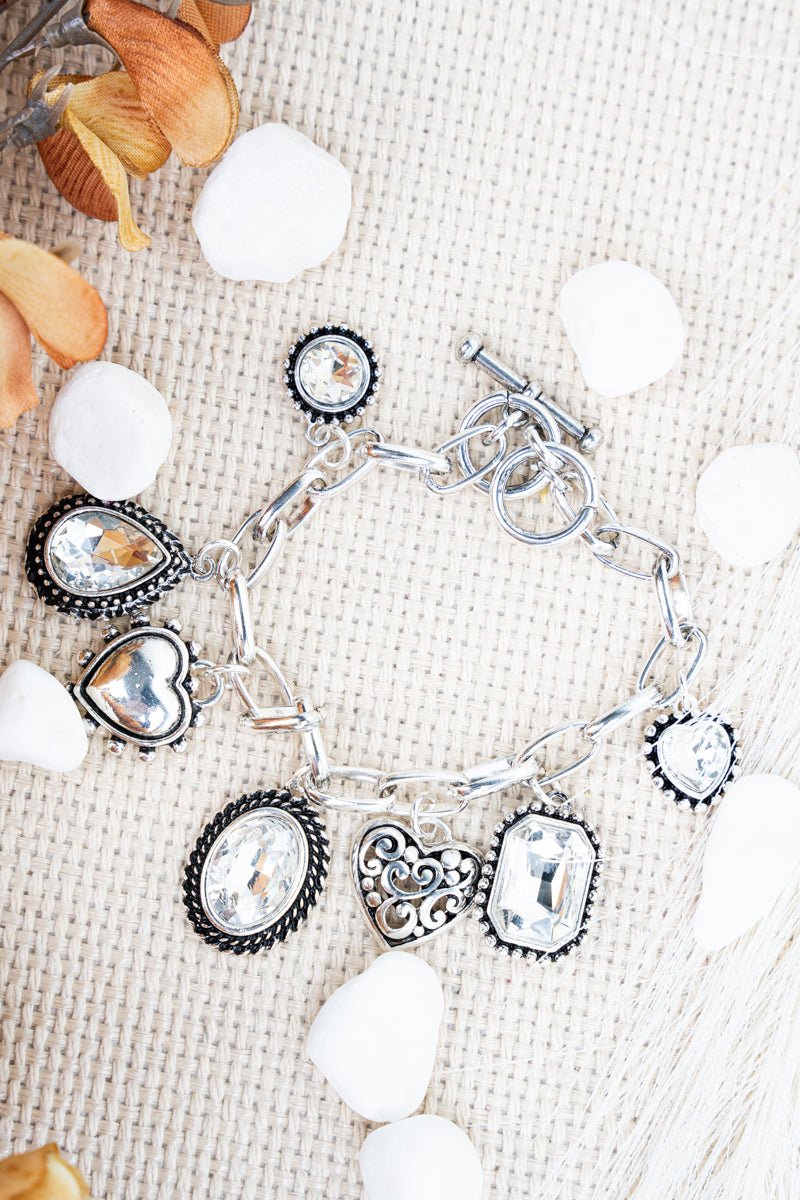 Davina Silvertone Crystal Charm Bracelet - Wholesale Accessory Market