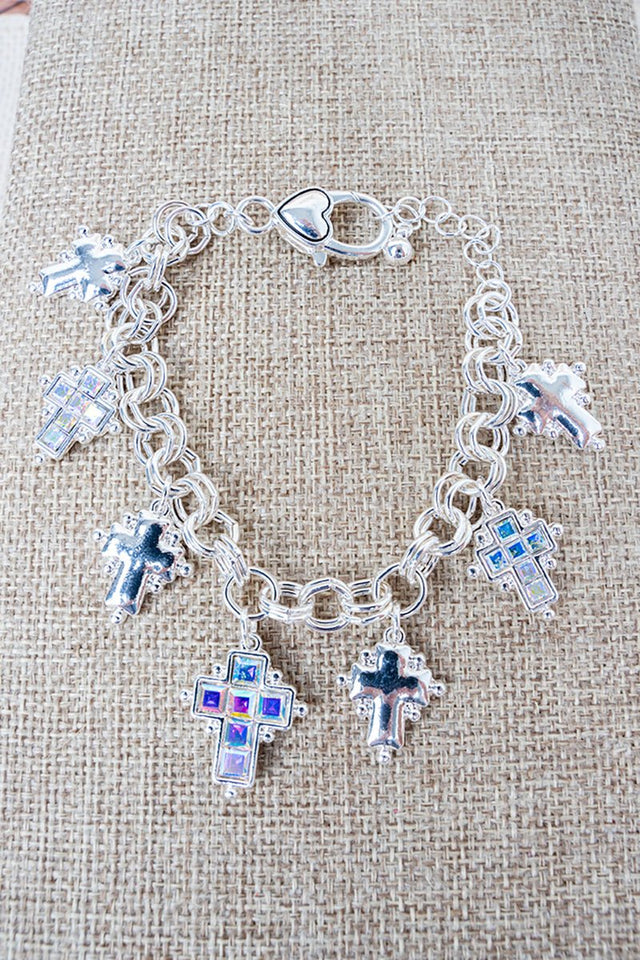 Iridescent Delicate Devotion Silvertone Charm Bracelet - Wholesale Accessory Market