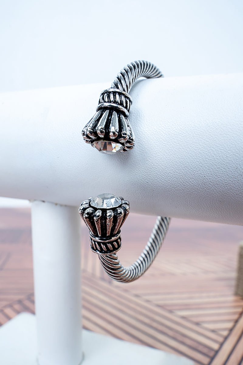 Double Dose Crystal Silvertone Twist Cuff Bracelet - Wholesale Accessory Market