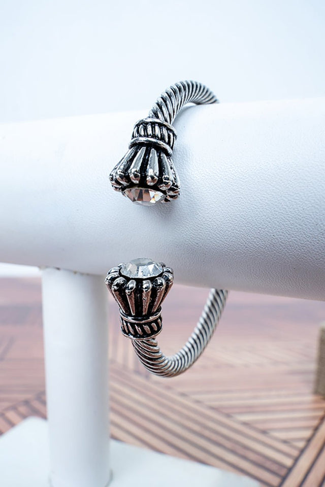 Double Dose Crystal Silvertone Twist Cuff Bracelet - Wholesale Accessory Market