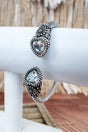 Second Glance Crystal Heart Silvertone Twist Cuff Bracelet - Wholesale Accessory Market