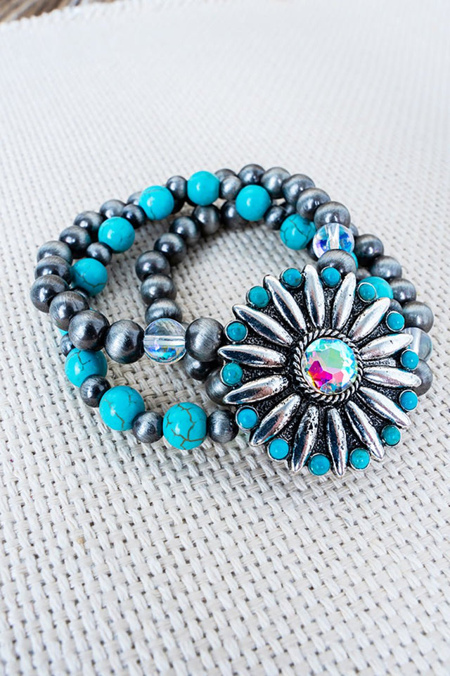 Wolf Valley Turquoise & Silver Pearl Beaded Bracelet - Wholesale Accessory Market