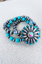 Wolf Valley Turquoise & Silver Pearl Beaded Bracelet - Wholesale Accessory Market