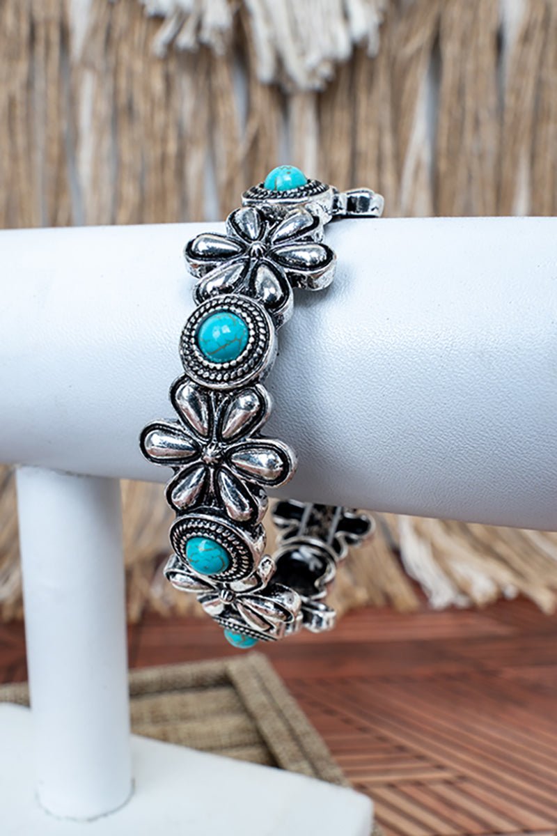 Turquoise Kennedy Meadows Silvertone Stretch Bracelet - Wholesale Accessory Market