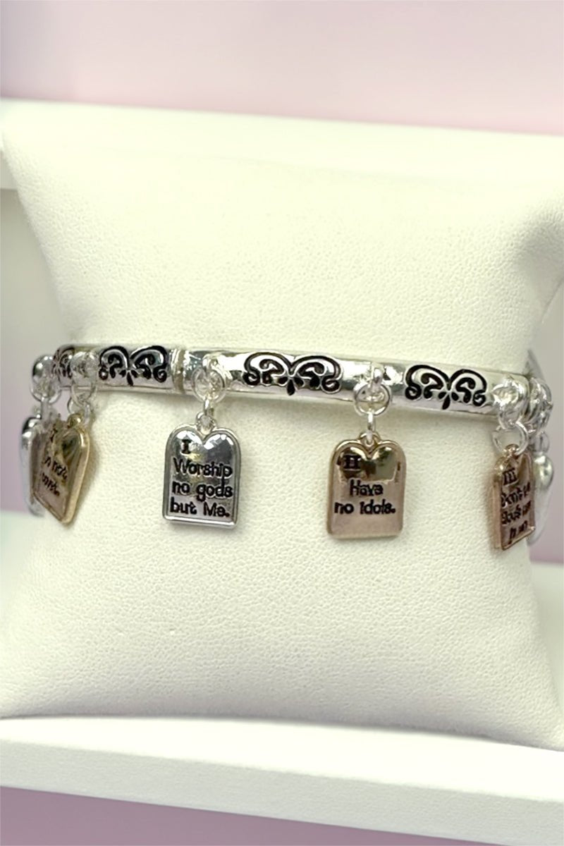 10 Commandments Tri - Tone Charm Bracelet - Wholesale Accessory Market