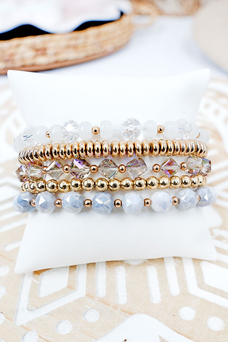London Evening Gray & Goldtone Beaded Bracelet Set - Wholesale Accessory Market