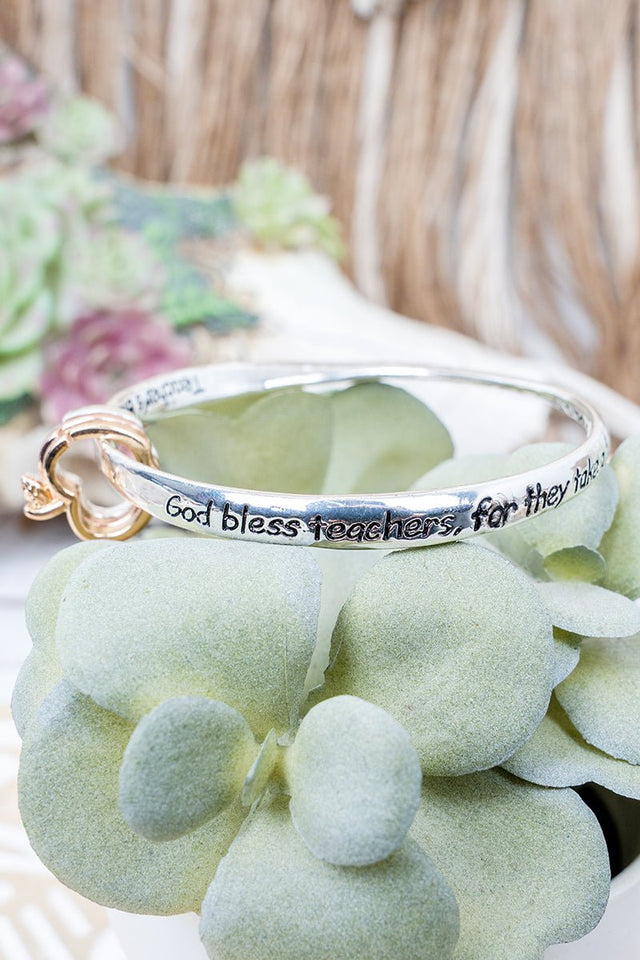 Tri - Tone Apple Charm Teacher Twist Bangle - Wholesale Accessory Market
