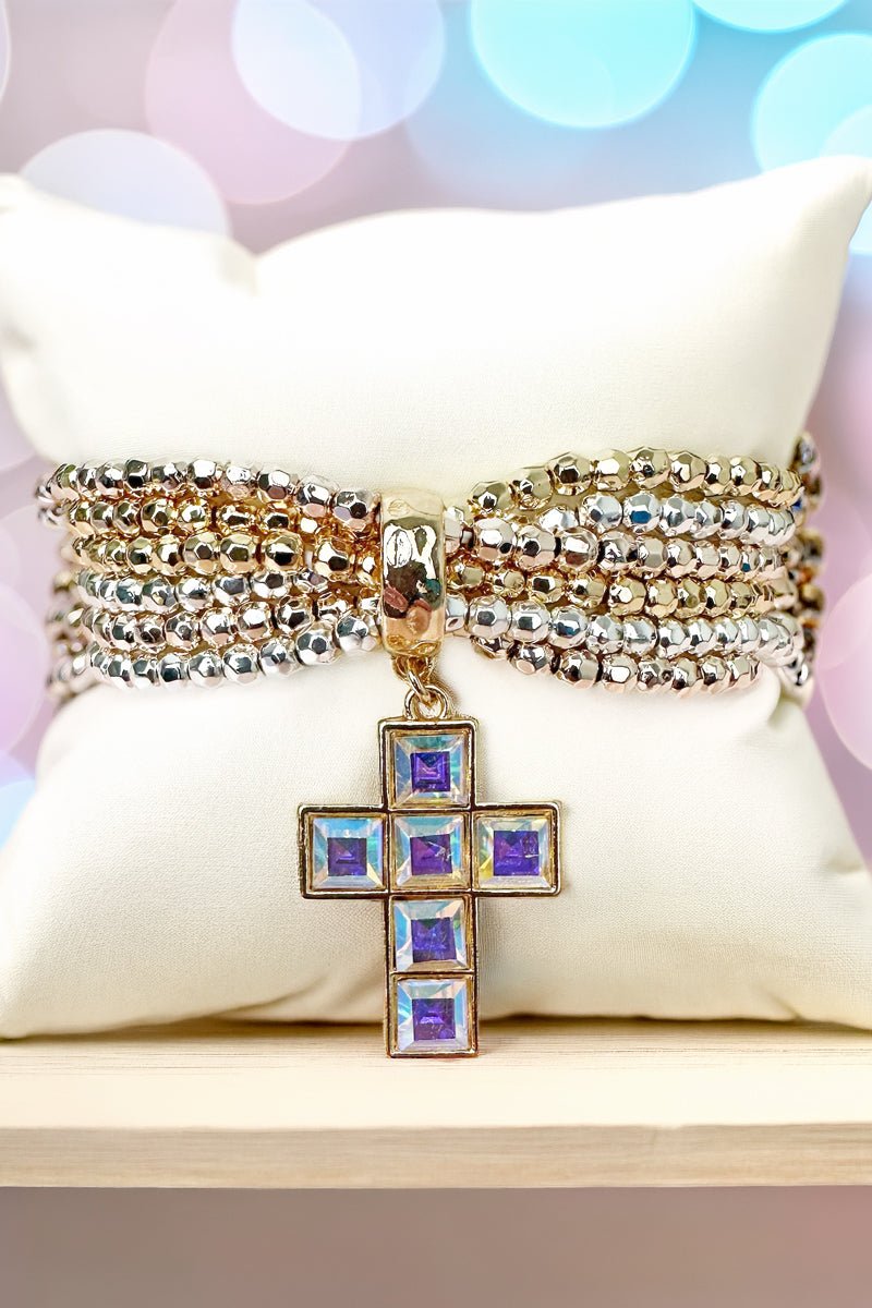 Iridescent Light Of Heaven Tri - Tone Stretch Bracelet - Wholesale Accessory Market