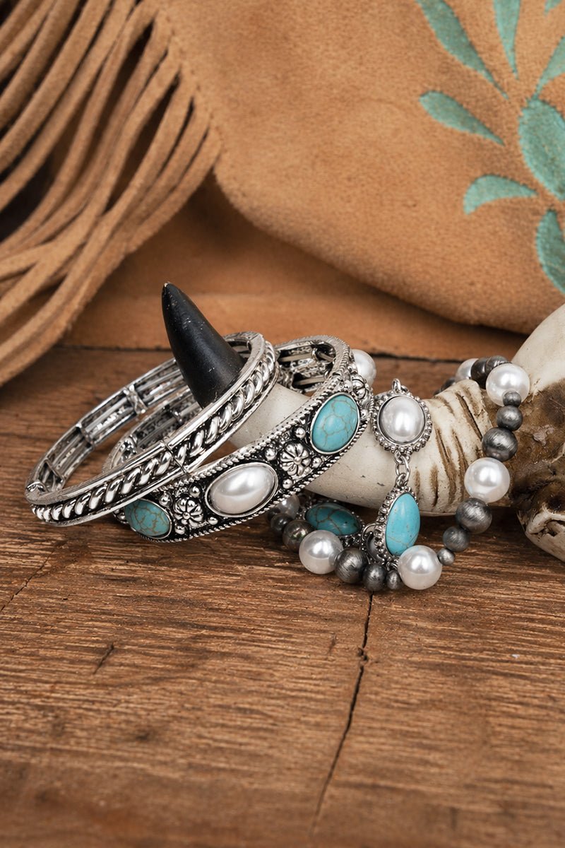 Montana Shadow Turquoise & Pearl Bracelet Set - Wholesale Accessory Market