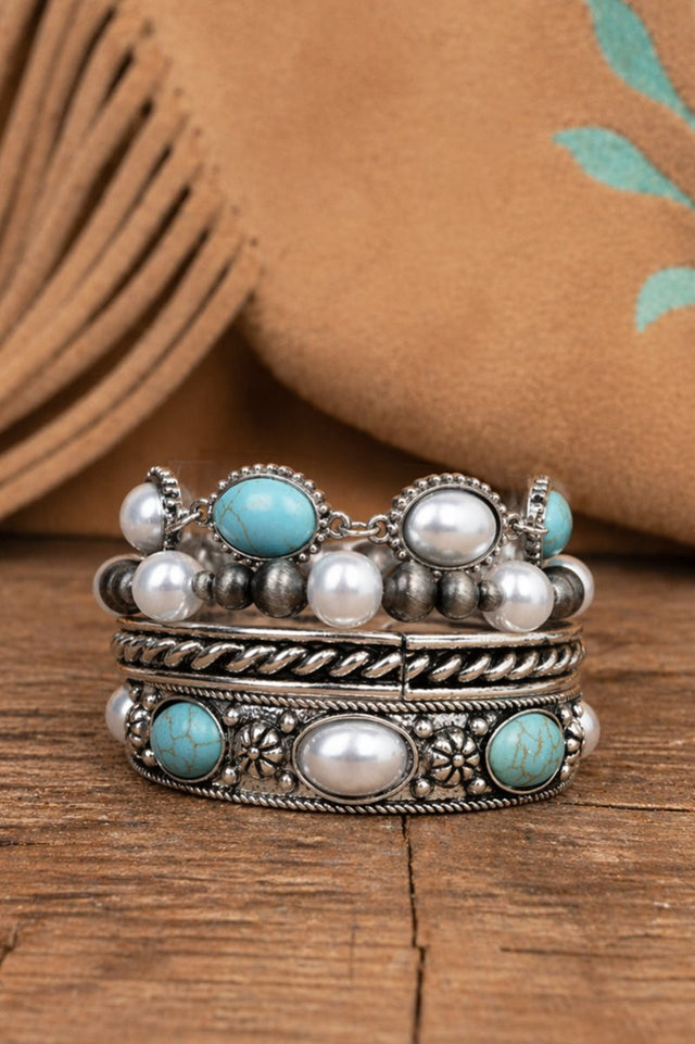 Montana Shadow Turquoise & Pearl Bracelet Set - Wholesale Accessory Market