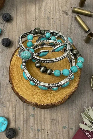 Noble Ranch Turquoise & Silvertone Bracelet Set - Wholesale Accessory Market