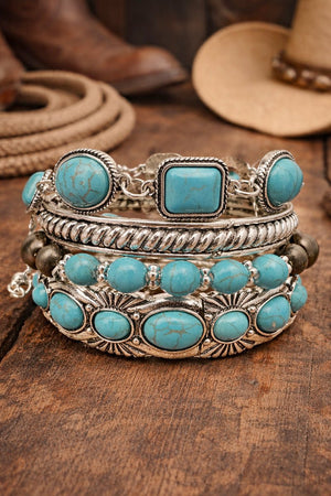 Noble Ranch Turquoise & Silvertone Bracelet Set - Wholesale Accessory Market