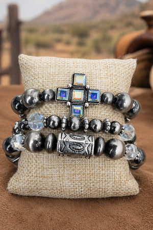 Iridescent Gritstone Grace Beaded Bracelet Set - Wholesale Accessory Market