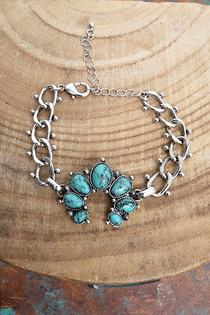 Turquoise Naja Linked in Stone Silvertone Bracelet - Wholesale Accessory Market