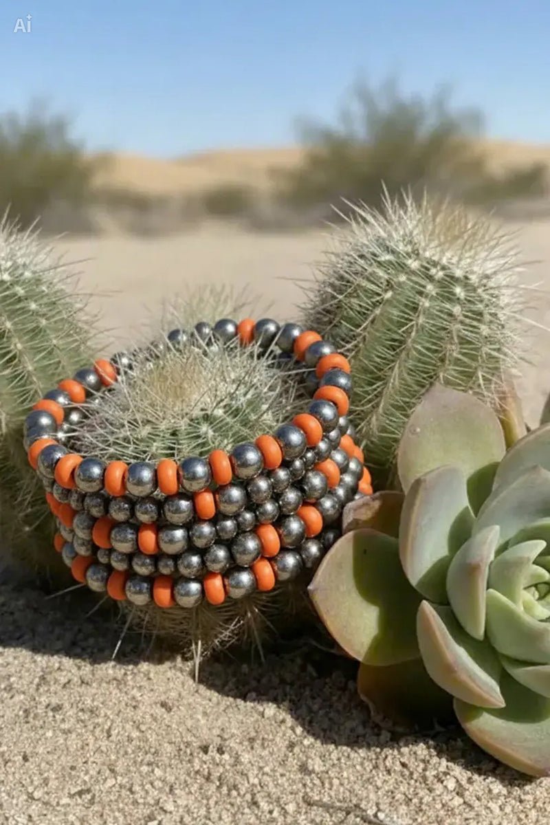 Marianna Orange & Silver Pearl Bracelet Set - Wholesale Accessory Market