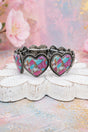 Pink Frontier Frost Hearts Silvertone Stretch Bracelet - Wholesale Accessory Market