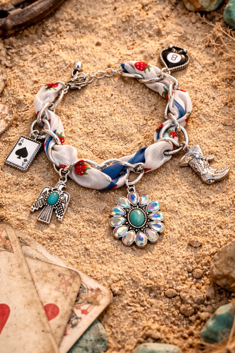 Sweet Luck Ranch Fabric Chain Charm Bracelet - Wholesale Accessory Market