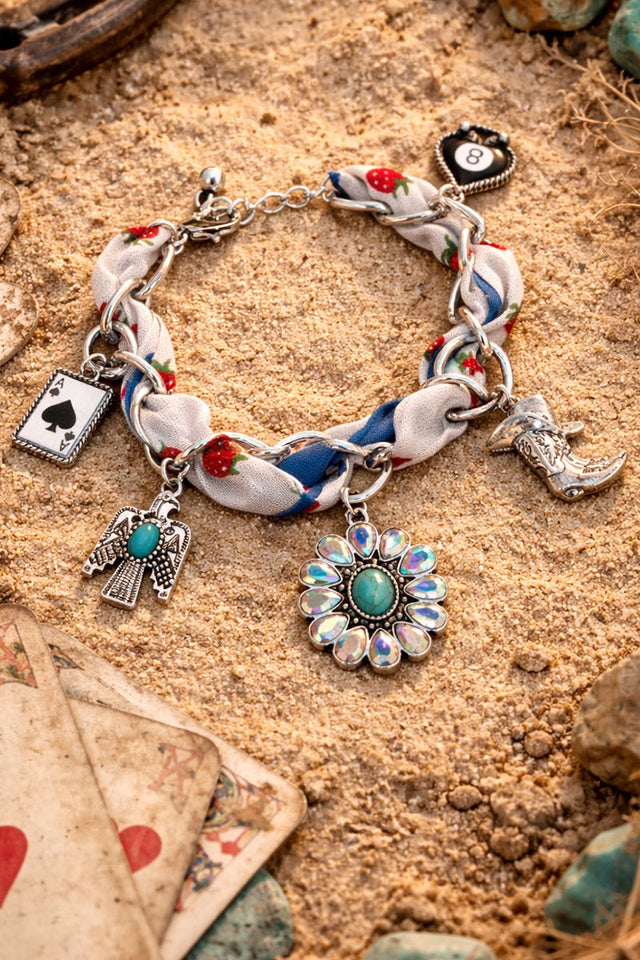 Sweet Luck Ranch Fabric Chain Charm Bracelet - Wholesale Accessory Market