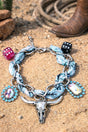 High Roller Steer Blue Fabric Chain Charm Bracelet - Wholesale Accessory Market