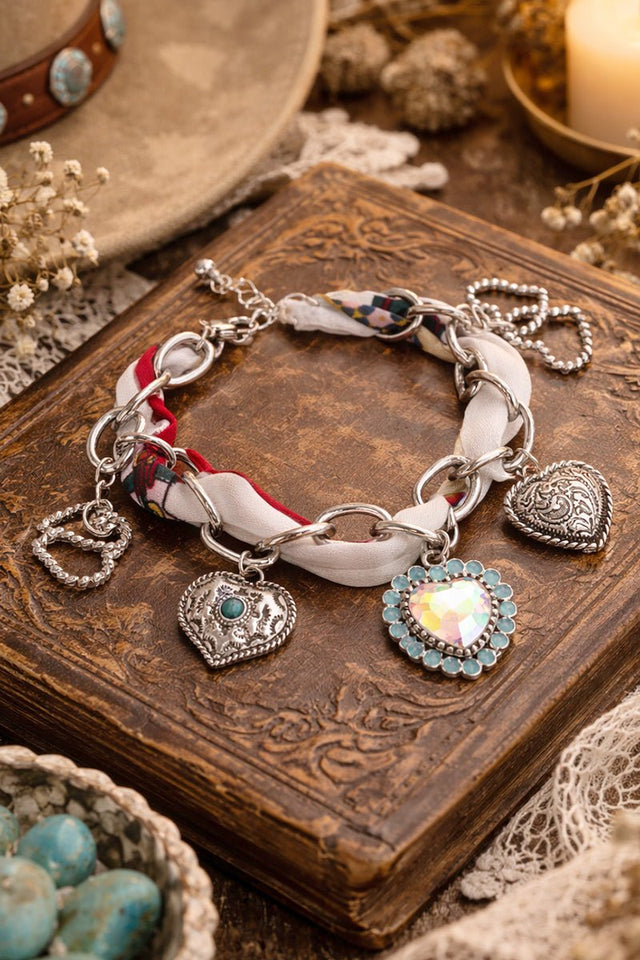 Heartland Honey Ivory Fabric Chain Charm Bracelet - Wholesale Accessory Market
