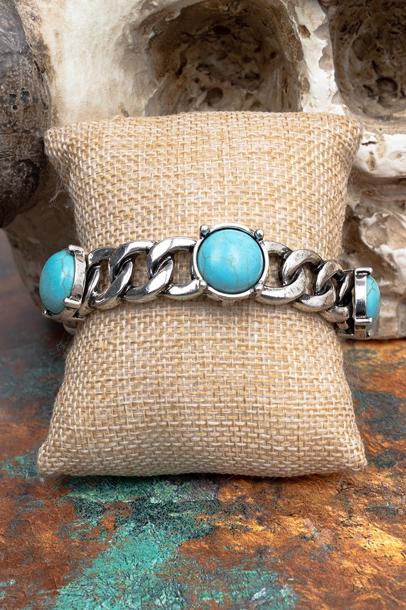 Turquoise Boulder City Link Silvertone Stretch Bracelet - Wholesale Accessory Market