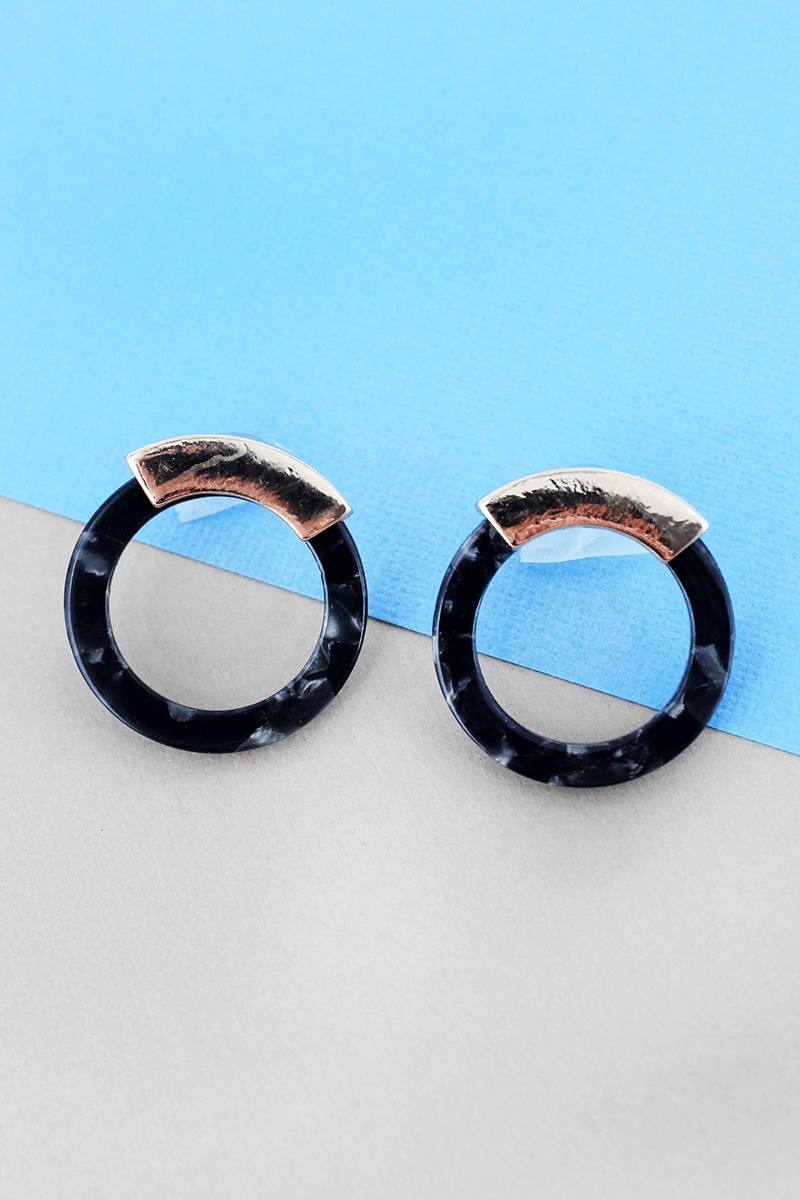 SALE! Black Marbled and Goldtone Circle Earrings - Wholesale Accessory Market