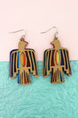 SALE! Layered Brown and Serape Faux Leather Thunderbird Earrings - Wholesale Accessory Market
