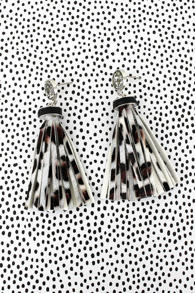 SALE! Silver Glitter Disk Leopard Tassel Earrings - Wholesale Accessory Market