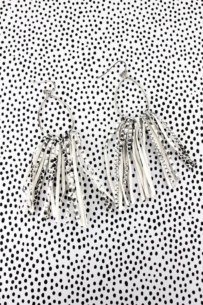 SALE! Silvertone and Gray Snakeskin Fringe Earrings - Wholesale Accessory Market