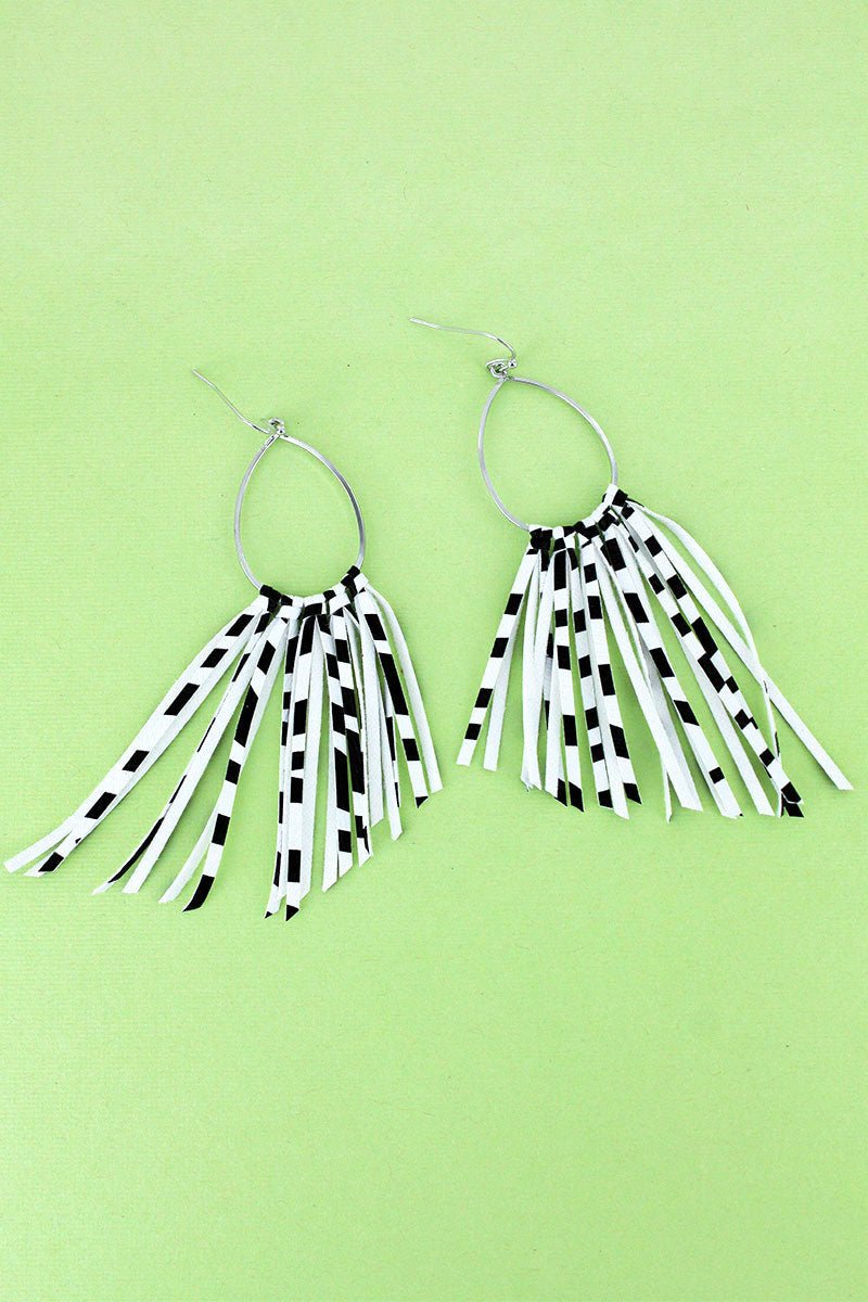 SALE! Silvertone and Zebra Fringe Earrings - Wholesale Accessory Market