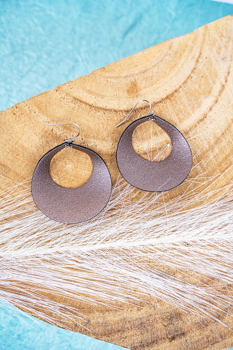 SALE! On The Town Hematite Faux Leather Earrings - Wholesale Accessory Market
