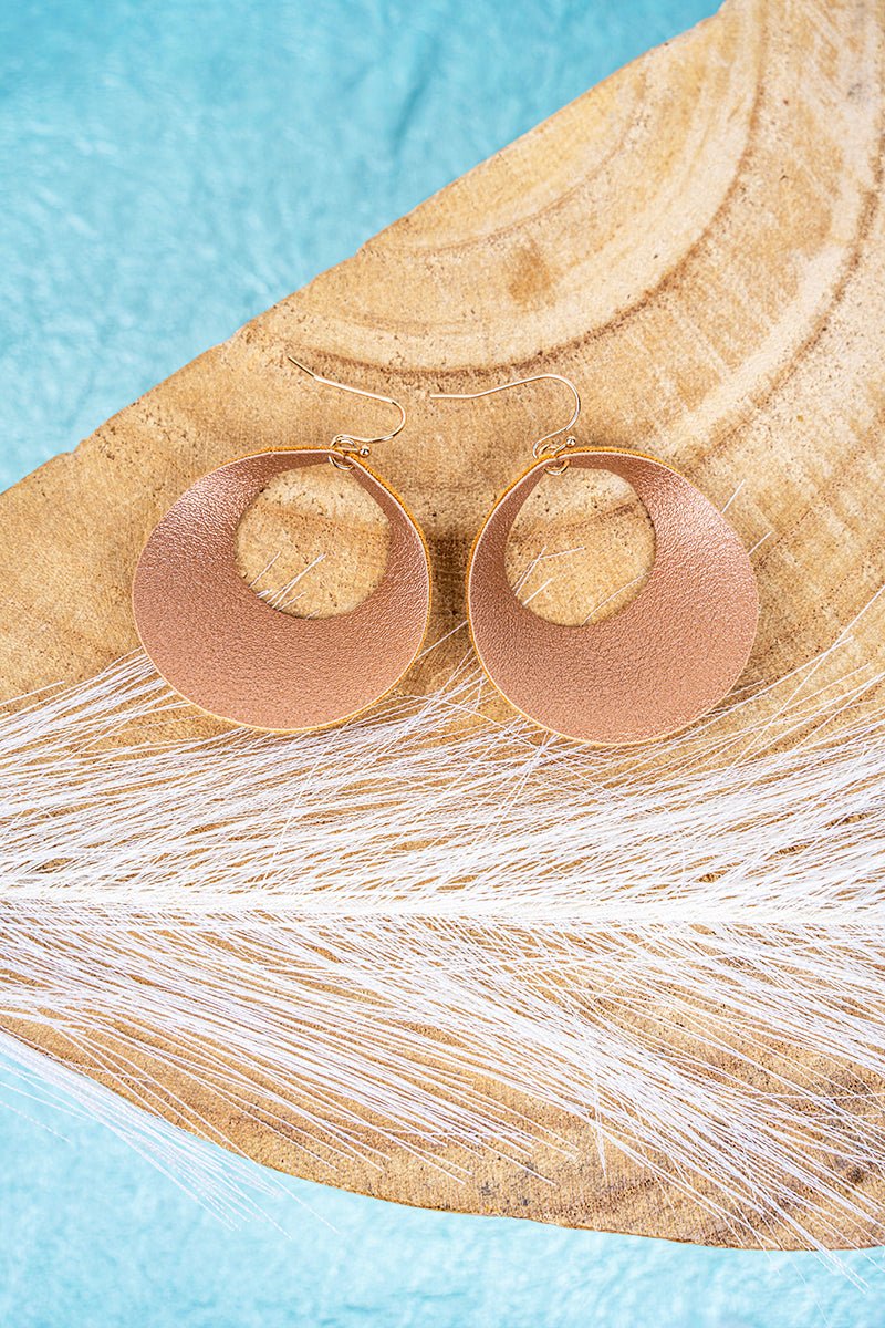 SALE! On The Town Rose Gold Faux Leather Earrings - Wholesale Accessory Market