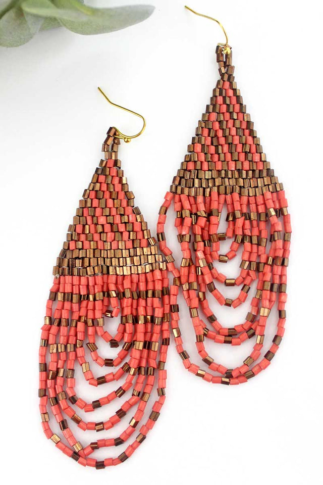 SALE! Soarin' Coral Seed Bead Fringe Earrings - Wholesale Accessory Market