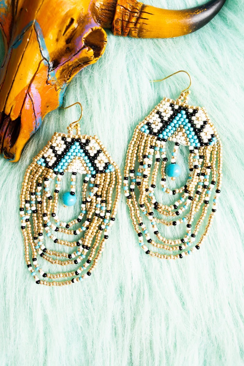 Only In My Dreams Blue and Gold Seed Bead Earrings Wholesale