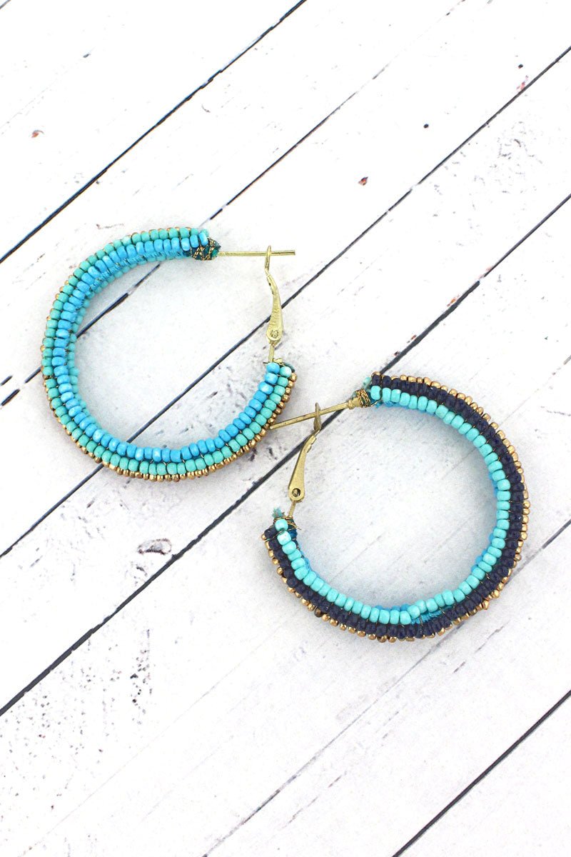 SALE! Cabo Turquoise Seed Bead Hoop Earrings - Wholesale Accessory Market