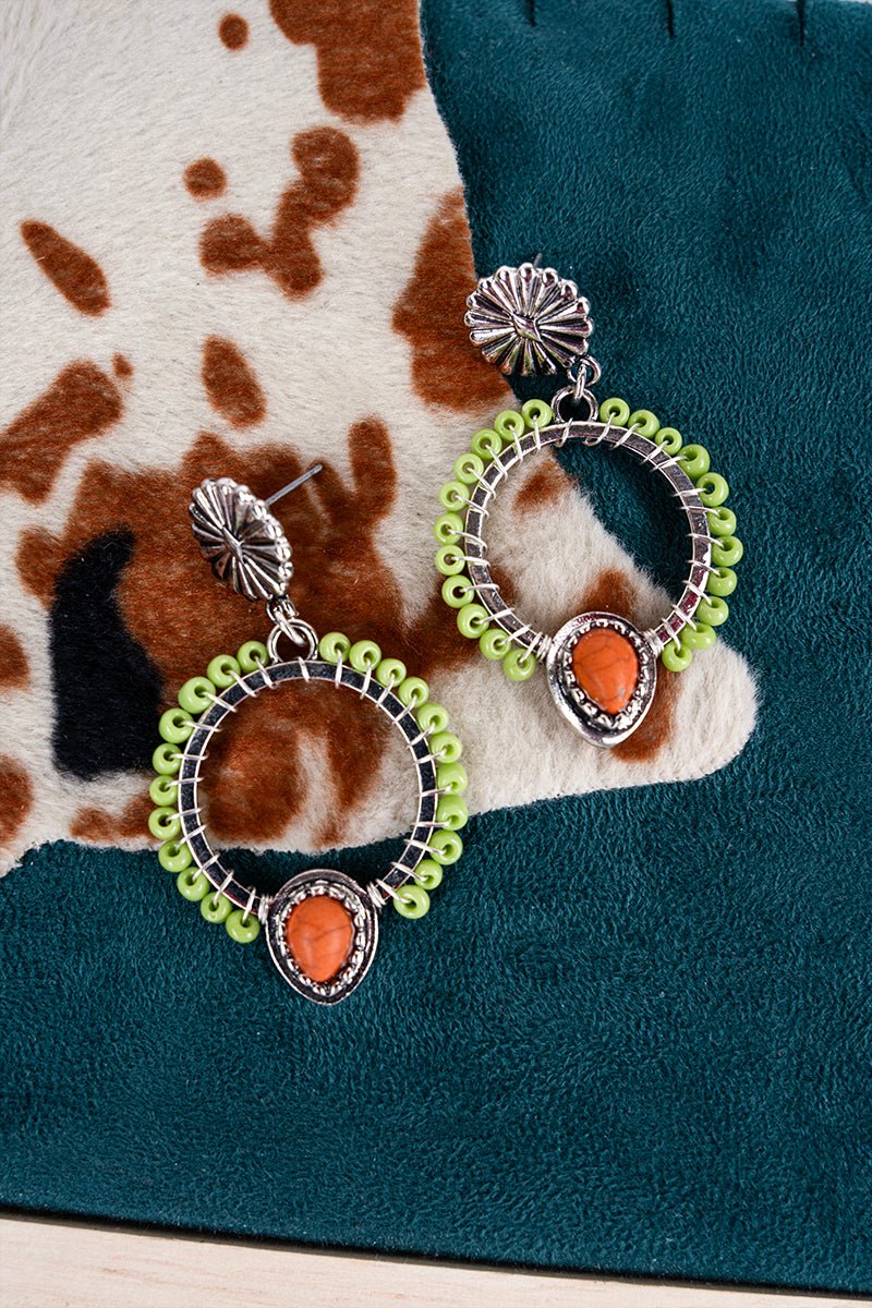 SALE! Green and Orange Sea Cliff Orange Beaded Hoop Earrings - Wholesale Accessory Market
