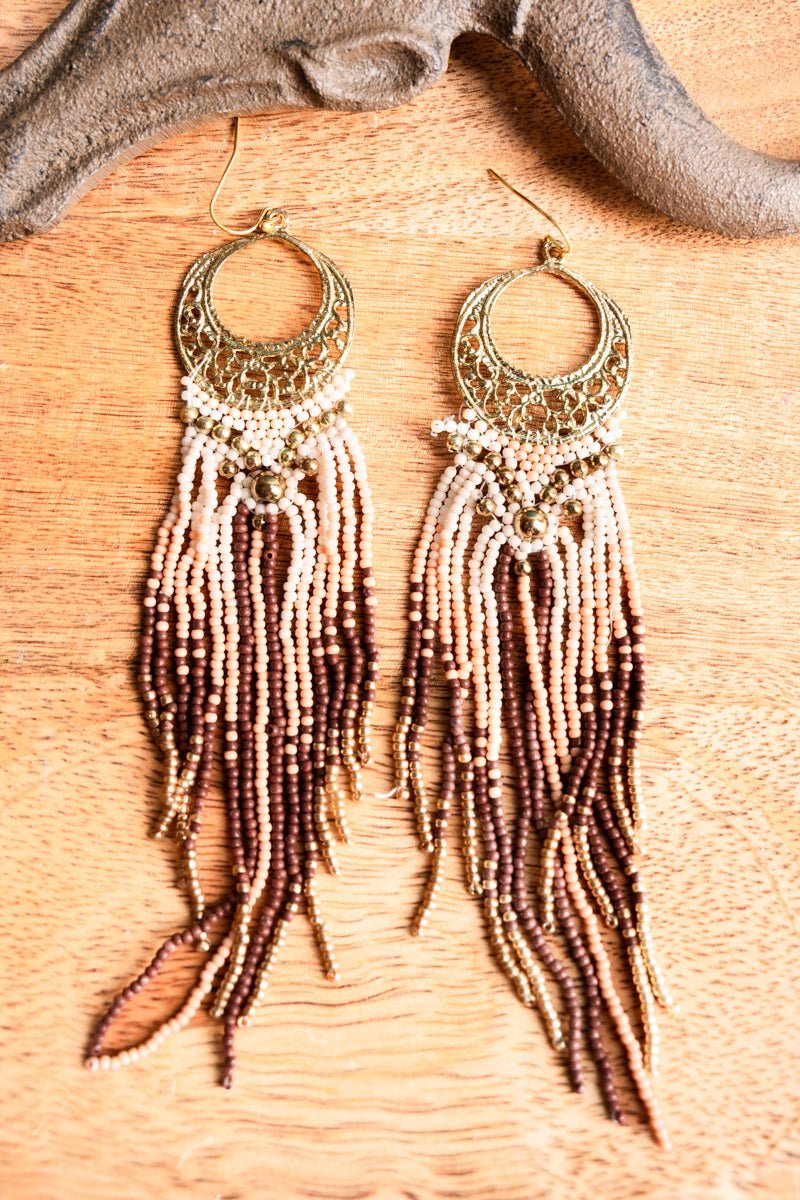 SALE! Harlen Peach Seed Bead Fringe Earrings - Wholesale Accessory Market