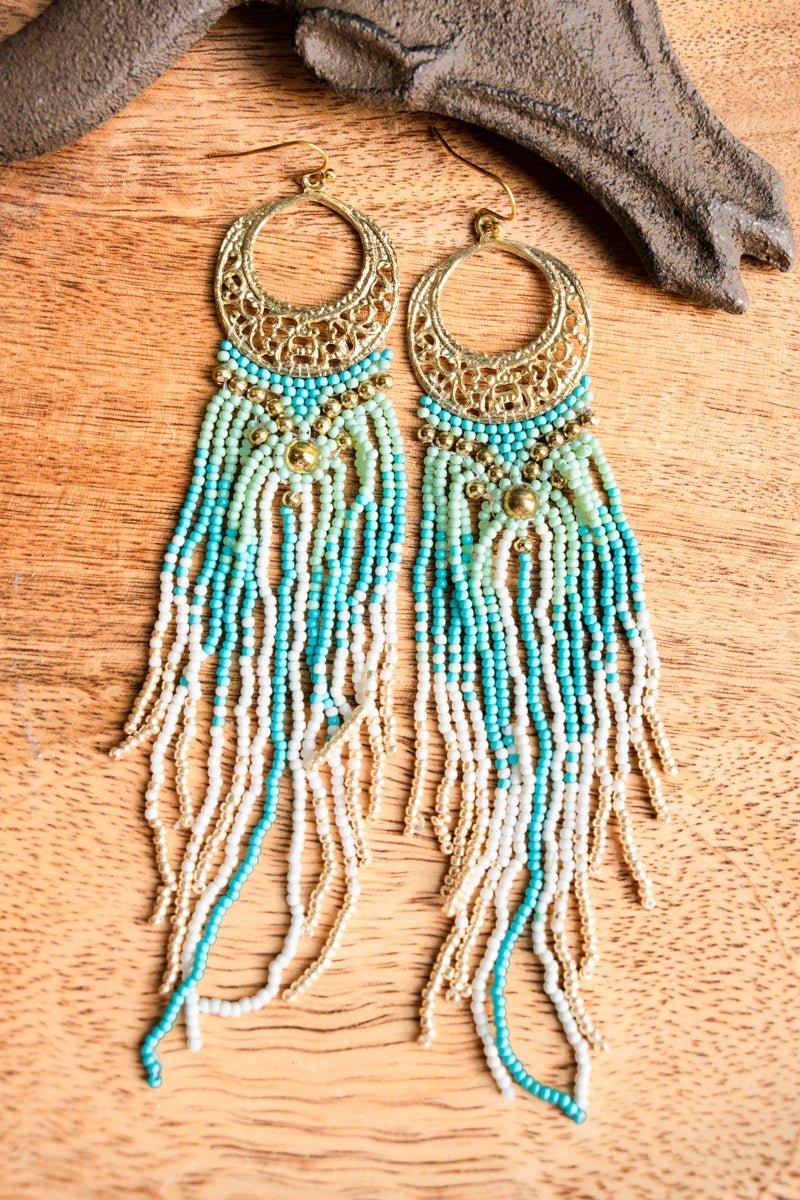 SALE! Harlen Turquoise Seed Bead Fringe Earrings - Wholesale Accessory Market